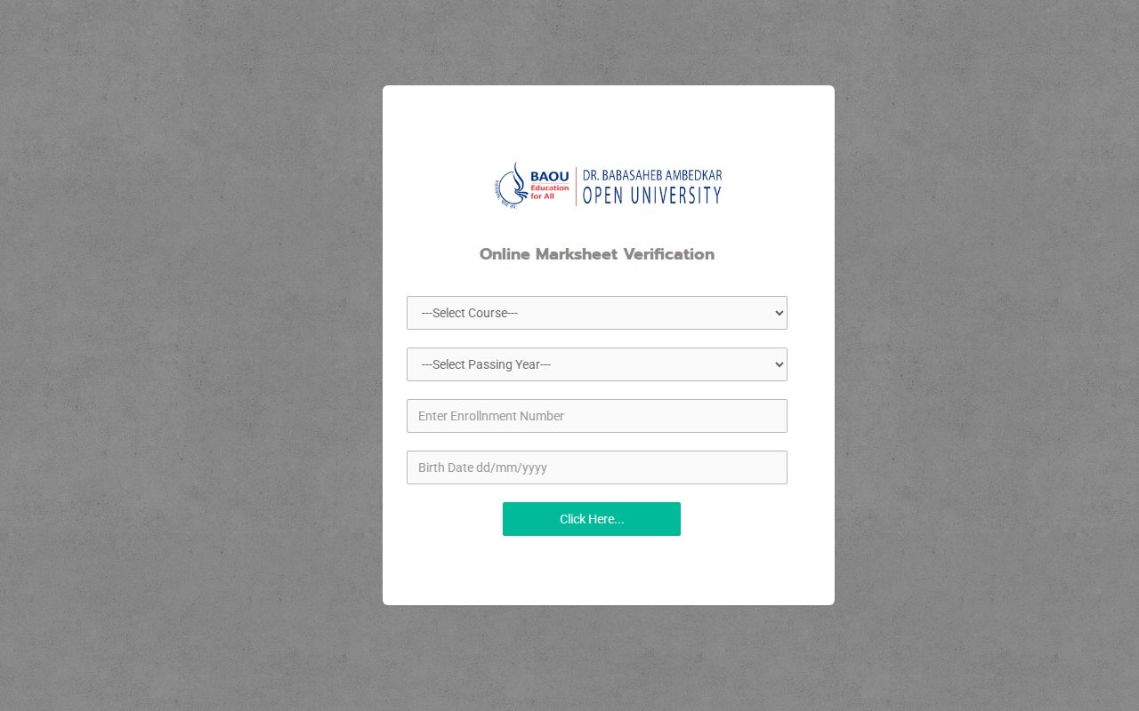 Official BAOU page on digital.baou.edu.in: verify marksheet and check grade card